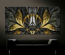 Foglia Oro Astratto Tela