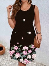 Vestito nero con fiori senza maniche per donna TAGLIE FORTI: 3XL (54)
