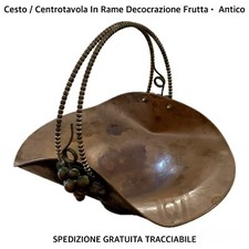 Grande Cesto In Rame Con Manico Decocrazione Frutta Centro Tavola • Antico
