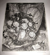 1967 Valeria Vecchia, Incisione originale, Natura morta. Dedicata. es. 16/30.