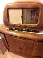 radio d epoca minerva con mobile bar e giradischi in radica di noce, del 900