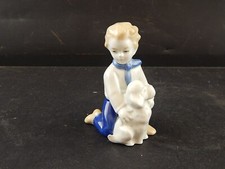 COLLEZIONE VINTAGE STATUINA PORCELLANA TEDESCA BIMBO CON CUCCIOLO