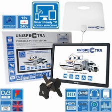 Smart TV 16"" 12V 240V DVB-T2, Sintonizzatore FM Freeview CAMPER HGV BARCA CUCINA