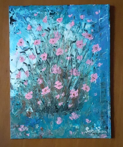 Dipinto fiori blu rosa - dipinto,
