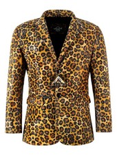 Blazer uomo stampa leopardata formale vestibilità classica sartoriale 2 bottoni cappotto vera pelle