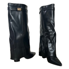 Ginocchio donna pieghevole nero taglia UK 5 EU 38 tacco a blocco ecopelle cerniera