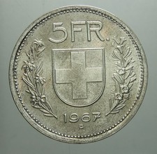 SVIZZERA 5 FRANCHI 1967 IN ARGENTO 835
