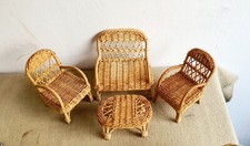 Set miniatura 1 tavolo 2 sedie 1 divanetto vimini vintage x casa delle bambole