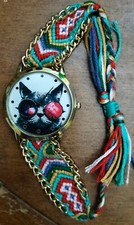 orologio unisex e/o per bambini, quadrante con gatto con gli occhiali 