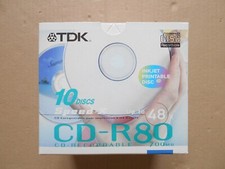 10 CD-R80 TDK 700MB up to 48x Inkjet Printable Disc in Jewel Case Stampabili