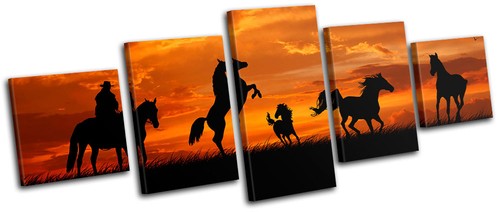 Horses cowboy sunset - sunset, animals