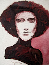 Giuseppe Vignani "Viso di donna" tempera su carta, opera incorniciata