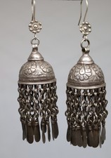 Orecchini pendenti tribali antichi turchi afghani in argento XIX secolo