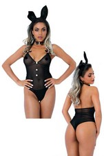 Body perizoma donna nero trasparente sexy travestimento costume coniglietta hot