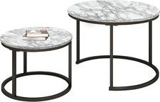 Tavolino da Caffè Rotondo Nesting Set di 2 Tavolini Impilabili Nidificazione Laterali per Soggiorno