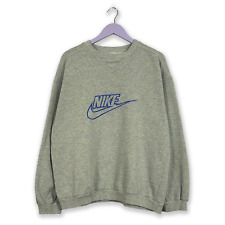 Felpa Nike Vintage a girocollo grigia con logo ricamato viola anni 90 - Taglia L