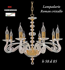 LAMPADARIO CRISTALLO 8 LUCI ROMAN ORO SOSPENSIONE ARTIGIANALE ITALIANO