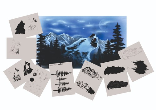 351 wolves set stencil - wolves,