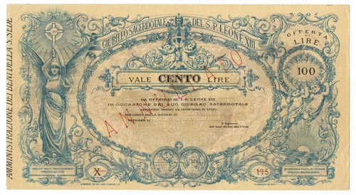 100 lire campione annullato - lire, "annullato"
