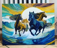 Cavalli liberi al Tramonto, Quadro Olio 40x50 RCafarotti, No Francesco Gonzaga