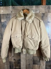 Giacca da volo bomber vintage Schott NYC piumino beige collo pelliccia sintetica XL 70s slim leggi
