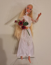 Abito da sposa Vintage per Barbie con velo e bouquet OOAK- NO DOLL