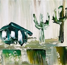 Cactus Cottage in New Mexico Cabin House dipinto 4" - opera d'arte originale in miniatura