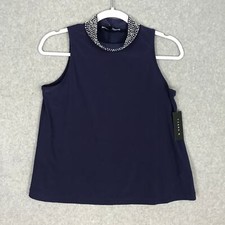 Tuta Tiana B Top donna piccola blusa canotta perline gioiello impreziosita collo alto