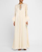 Abito Maxi In Piume Metalliche Self Portrait $1015 US 8 UK 12