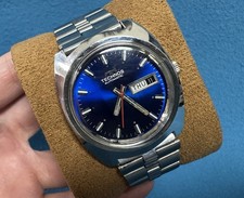 Orologio Uomo Technos cal 2780 Automatico Giorno/Data 25 Gioielli 36mm Quadrante Blu Raro