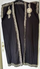 ABITO KAFTANO EGIZIANO AUTENTICO APERTO COTONE NERO CON RICAMI ORO SENZA MANICHE