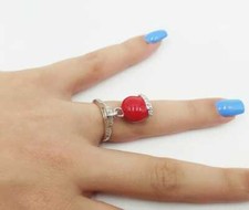 CAMPANELLA SMALTATA COLORE ROSSO E ZIRCONI BIANCHI IN ARGENTO 925 RODIATO