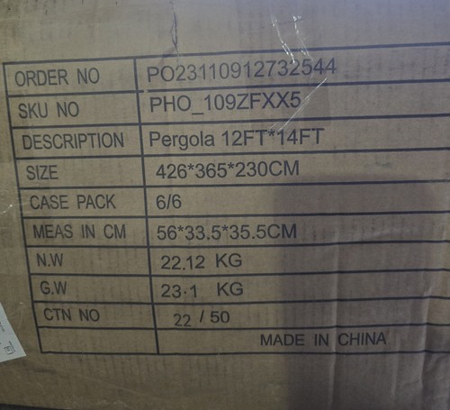 Box 12x14 pergola - of,