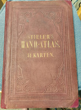 Hand-Atlas Adolf Stieler 31 Karten 1877? Spine & pages tight colored charts