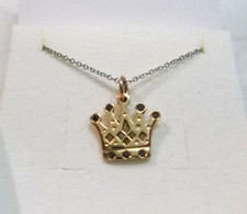 Ciondolo corona Re in oro rosa 18k con diamanti neri e collanina oro bianco 18k