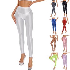 Leggings look bagnato in tessuto elasticizzato raso lucido per donna (rosa/viola