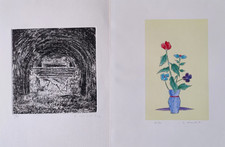 Giovanni Omiccioli pittore di via Margutta incisione + litografia fiori  Traforo