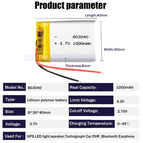 Batteria 803040 1000mah - 803040, 3.7v