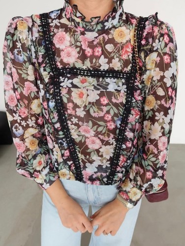 Blusa zara floreale nera con - zara,