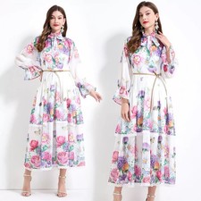 Abito Donna Elegante Lungo Morbido Raso Colorato Rosa Cintura GIPSY 37527