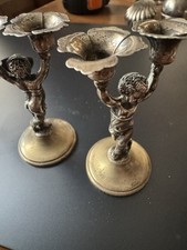 Tre Miniature Di Candelabri In Argento 800 Prima Metà Del XX Secolo Due Puttini