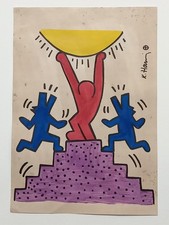 Disegno su carta Keith Haring (fatto a mano) firmato e timbrato tecnica mista.