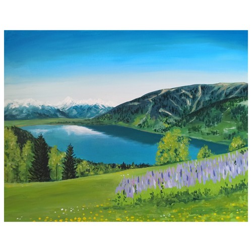 Quadro paesaggio lago dipinto - paesaggio,