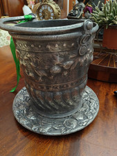 Antico Cestello Porta Ghiaccio Con Piatto Portafrutta In Peltro