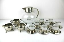 Servizio Teiera di Vetro con Filtro 8 TAZZINE Piattini SILVER PLATED Vintage