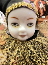 CLOWN 15”Porcelain Doll - Bean Bag Sitting Book Shelf - Jester Joker Circus