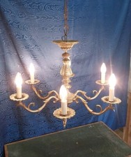 Lampadario Vintage In Bronzo Ottone Anni 50 Luci Restaurato Modernariato 