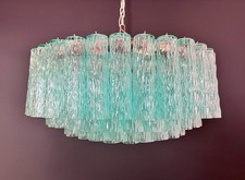 Grande lampadario in vetro di Murano - 101 bicchieri tubolari turchesi