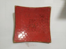 PIATTO CENTROTAVOLA QUADRATO TERRACOTTA MOSAICO ETNICO VASSOIO PORTATA ROSSO VIN