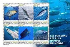 Francobolli Pesci più veloci del pianeta MNH 2023 Gibuti M/S